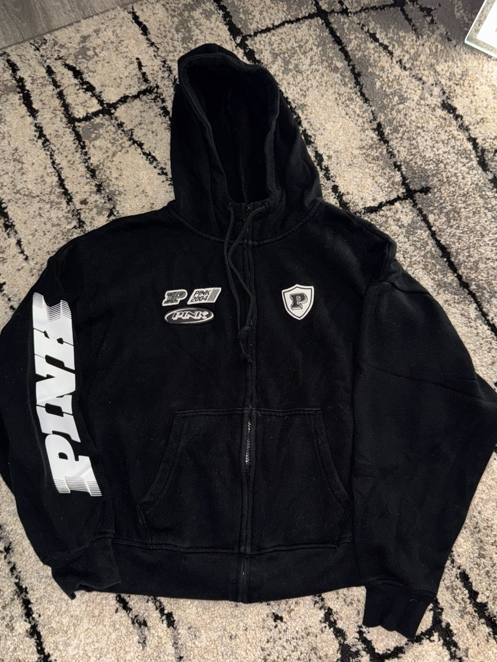 PINK Victoria's Secret Black Branded Hoodie Tag Detail